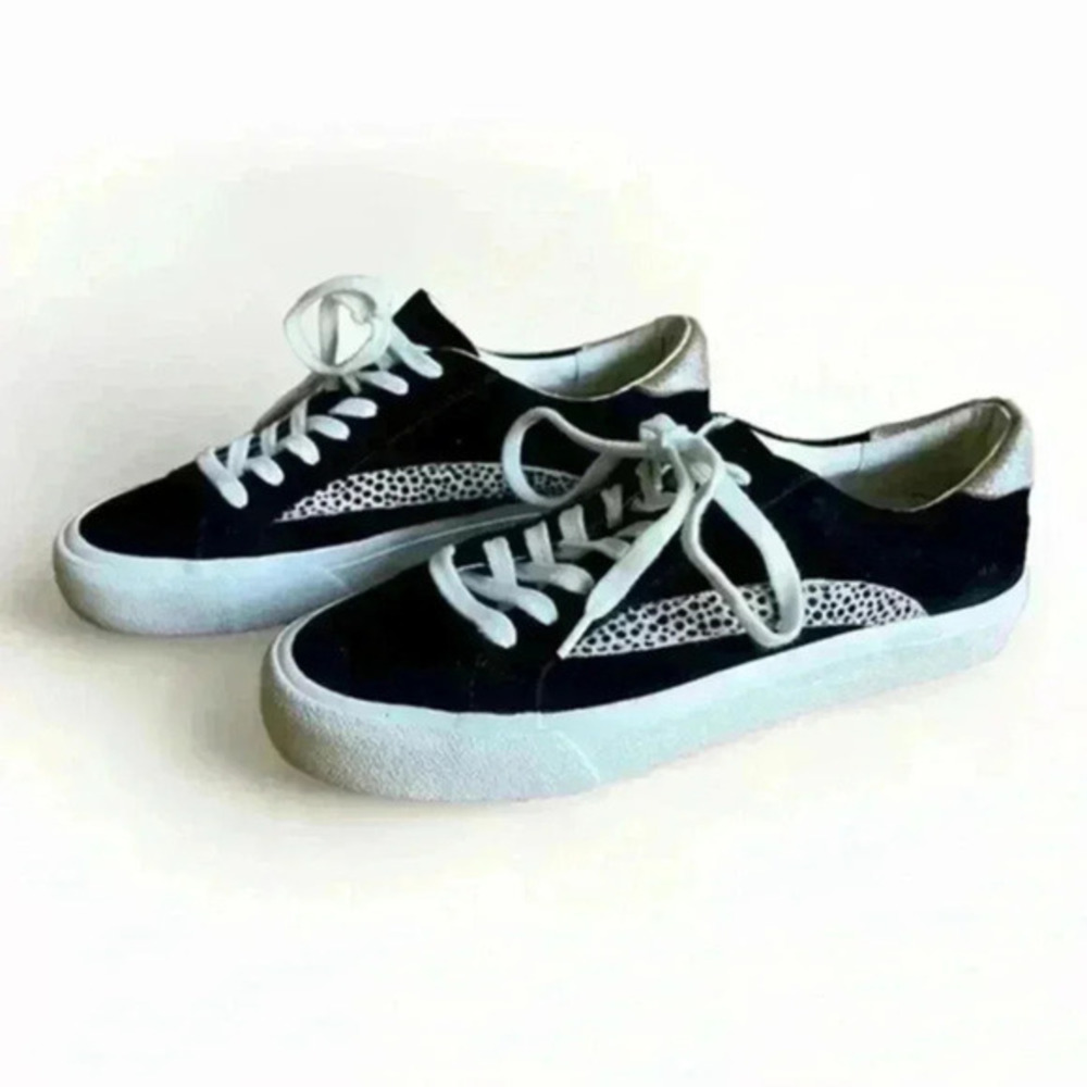 Madewell Sidewalk Low-Top Sneakers Suede Size 7.5 M Black Leopard & Sparkle - Picture 1 of 10